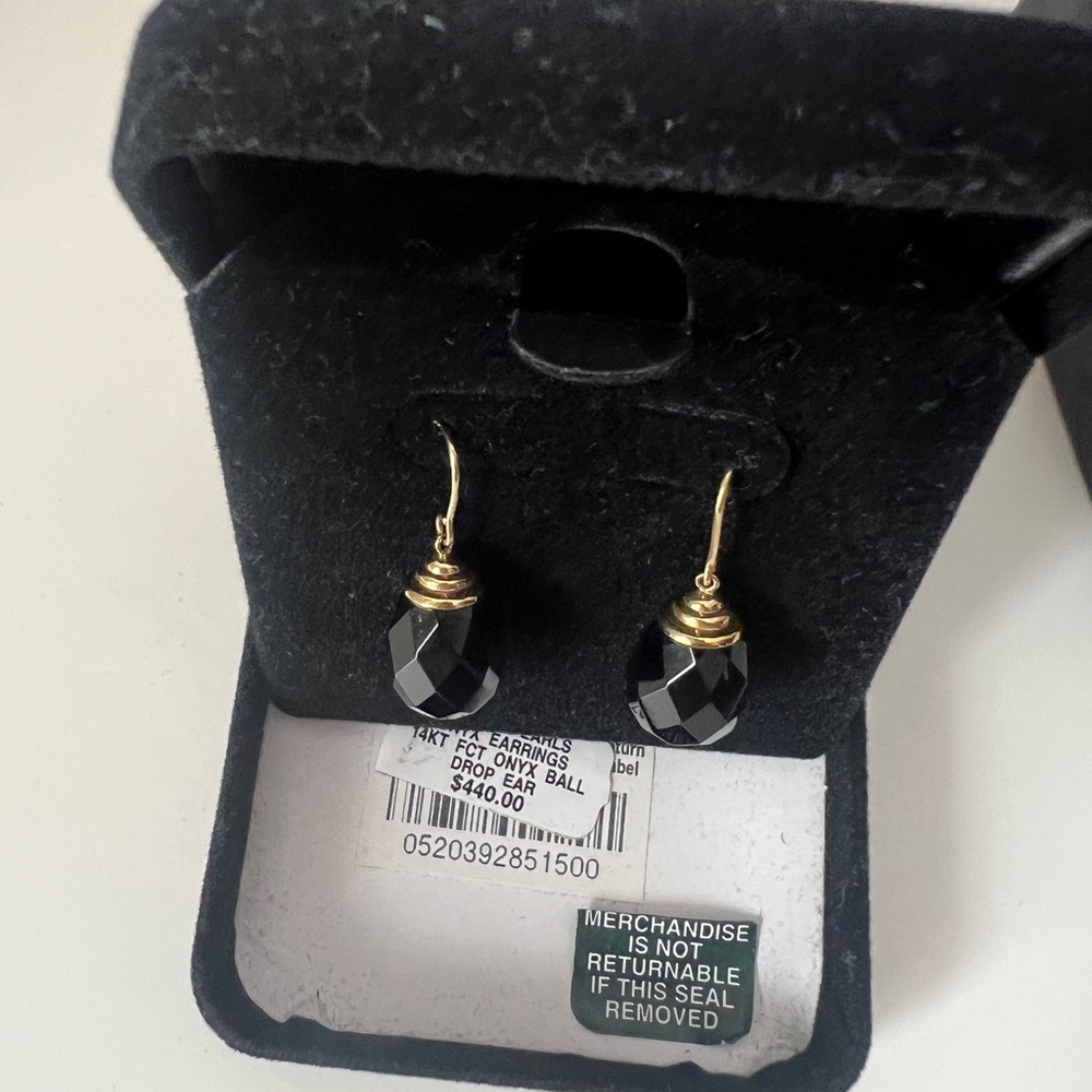Dangle Onyx 14k Solid Gold Earnings - Picture 8 of 8